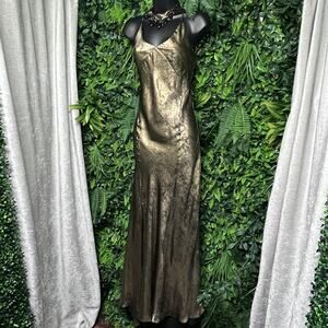 RITA‎ ORA X PRIMARK Dress Women 4 Gold Bohemian Flowy Formal Open Back 2668